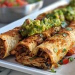 Crispy Chicken Flautas with Guacamole Salsa Verde