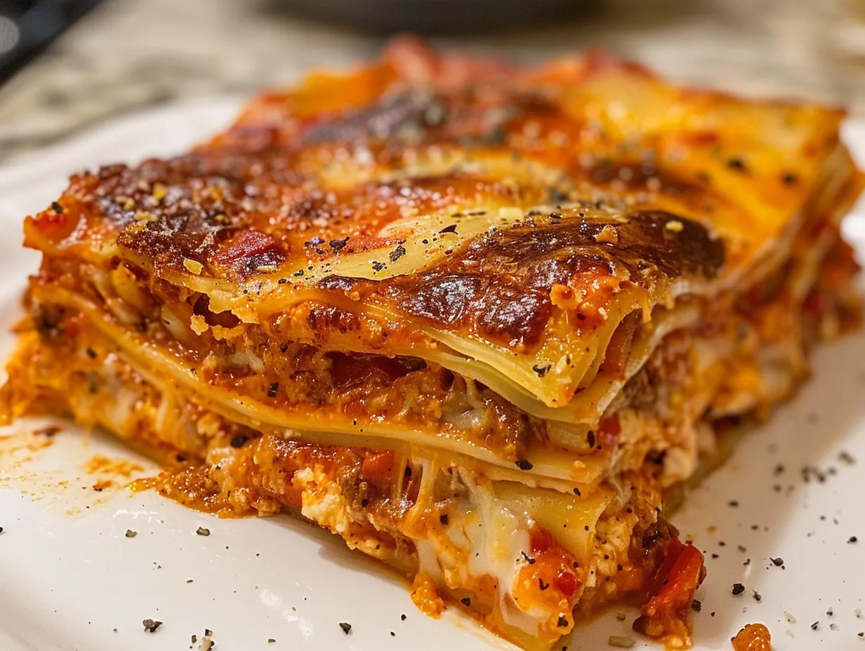 delicious cheesy pizzagna bake ready to serve