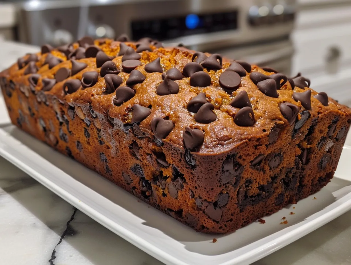 delicious chocolate chip pumpkin bread on display