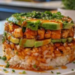Delicious Teriyaki Chicken Avocado Rice Stacks