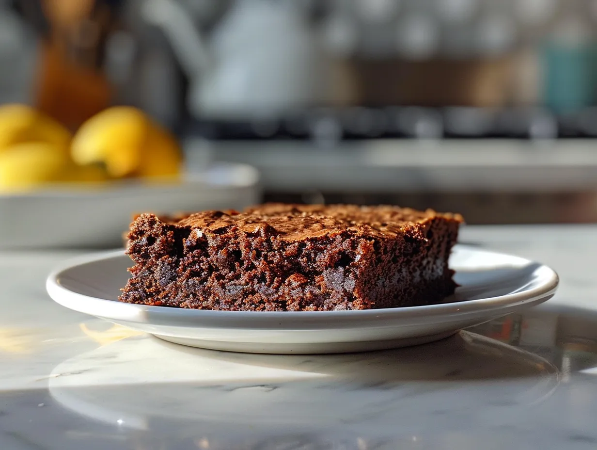 Delicious zucchini brownie on a plate