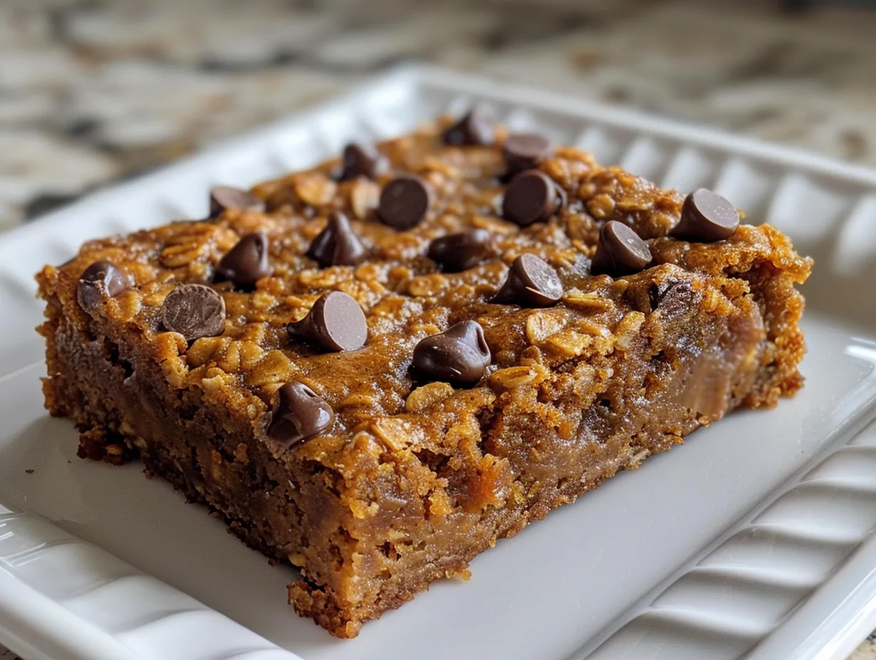 Freshly Baked Pumpkin Chocolate Chip Oatmeal Bars