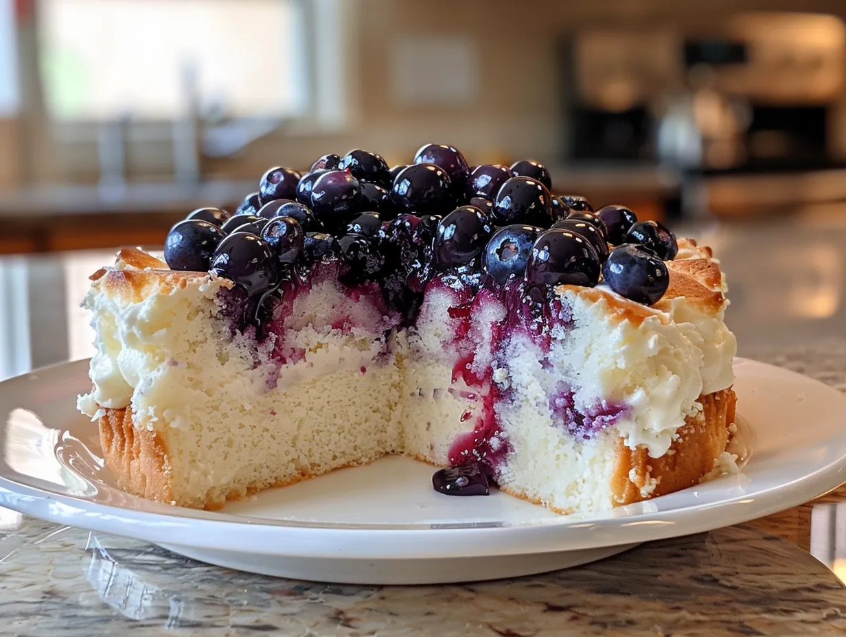 Homemade Blueberry Angel Food Cake on Display