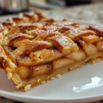 Homemade Caramelized Pear Pie on a Rustic Table