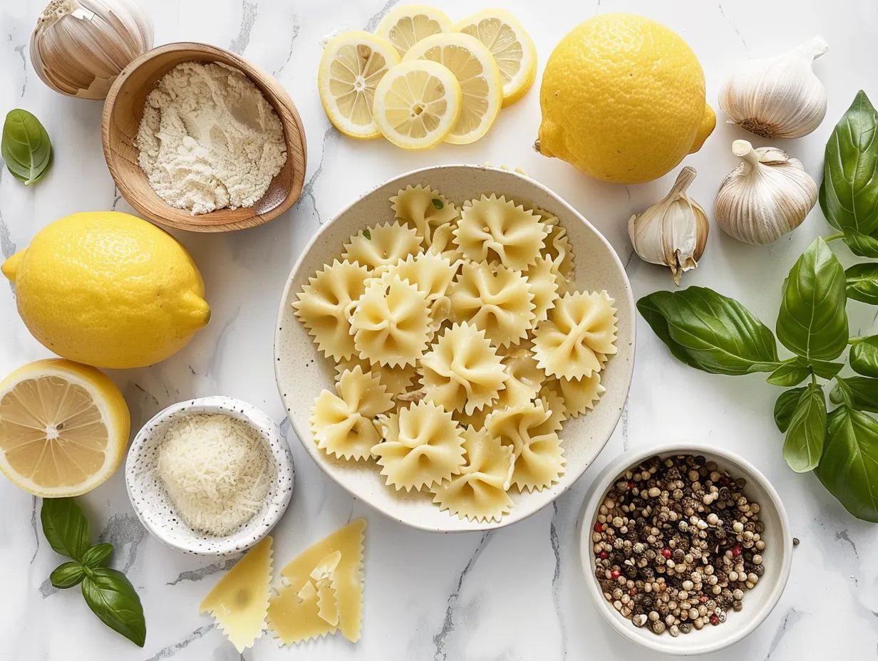 Ingredients for Creamy Lemon Garlic Chicken Bowtie Pasta