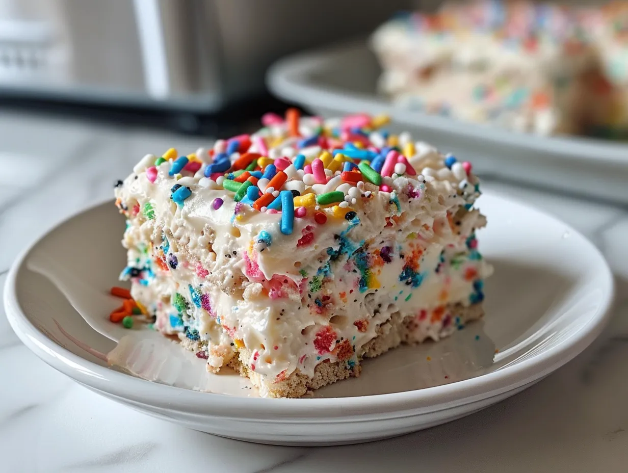No Bake Funfetti Cake Delight on a plate