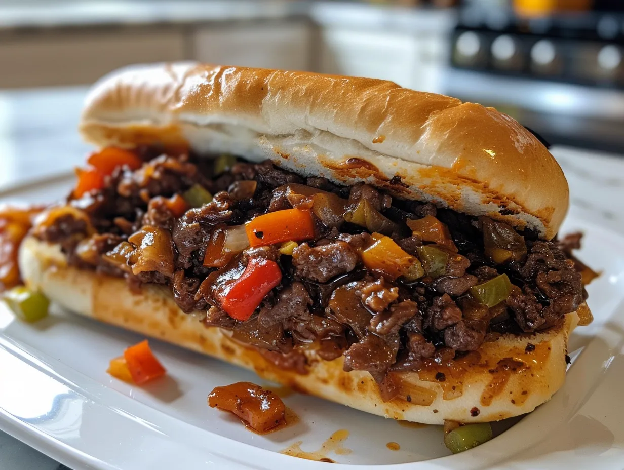 Philly Cheesesteak Sloppy Joes on a Plate