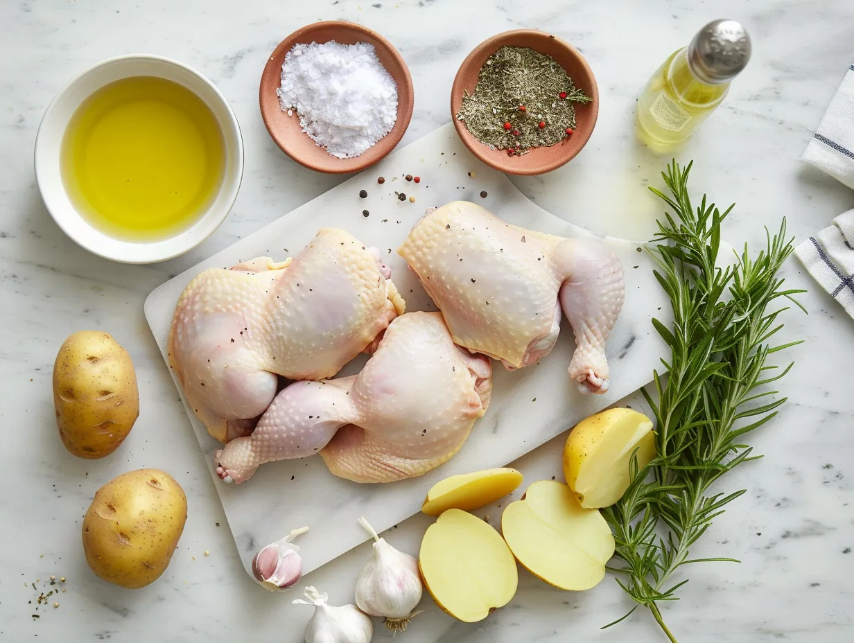 Raw ingredients for Baked Ranch Chicken and Potatoes