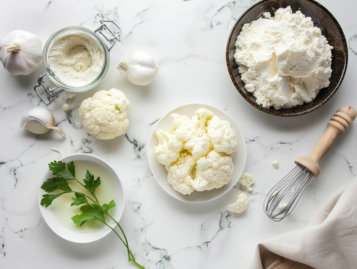 Raw ingredients for cauliflower fritters
