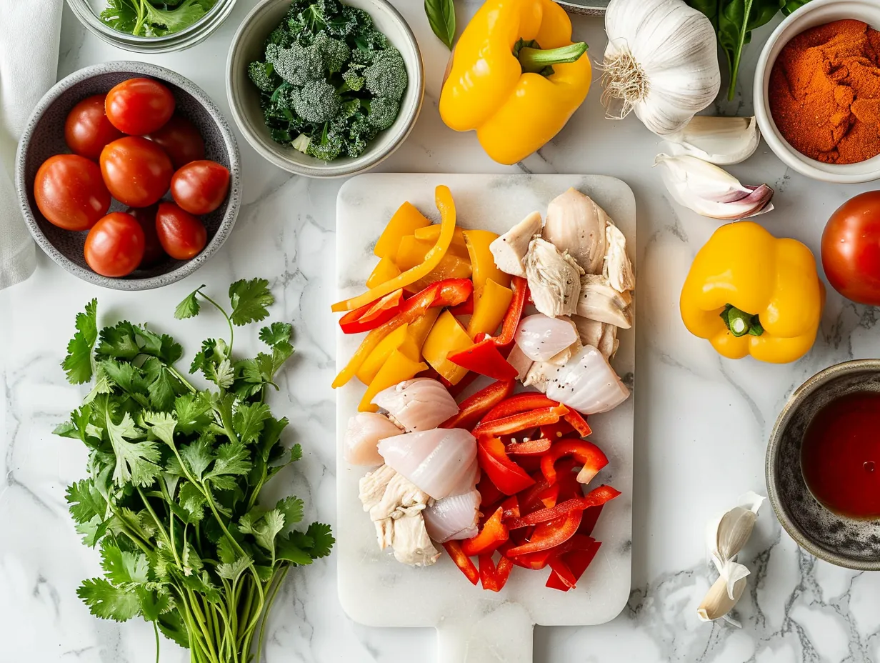 raw ingredients for chicken fajita casserole