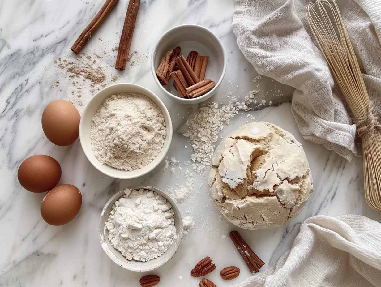 raw ingredients for cinnamon rhubarb bread