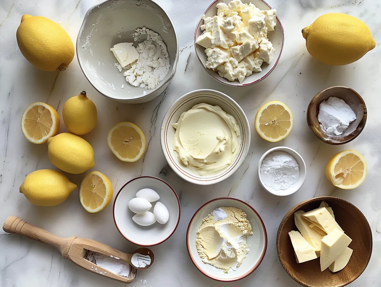 raw ingredients for cream cheese lemon dessert