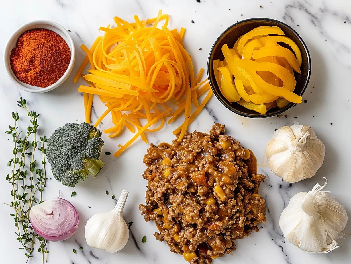 raw ingredients for philly cheesesteak sloppy joes