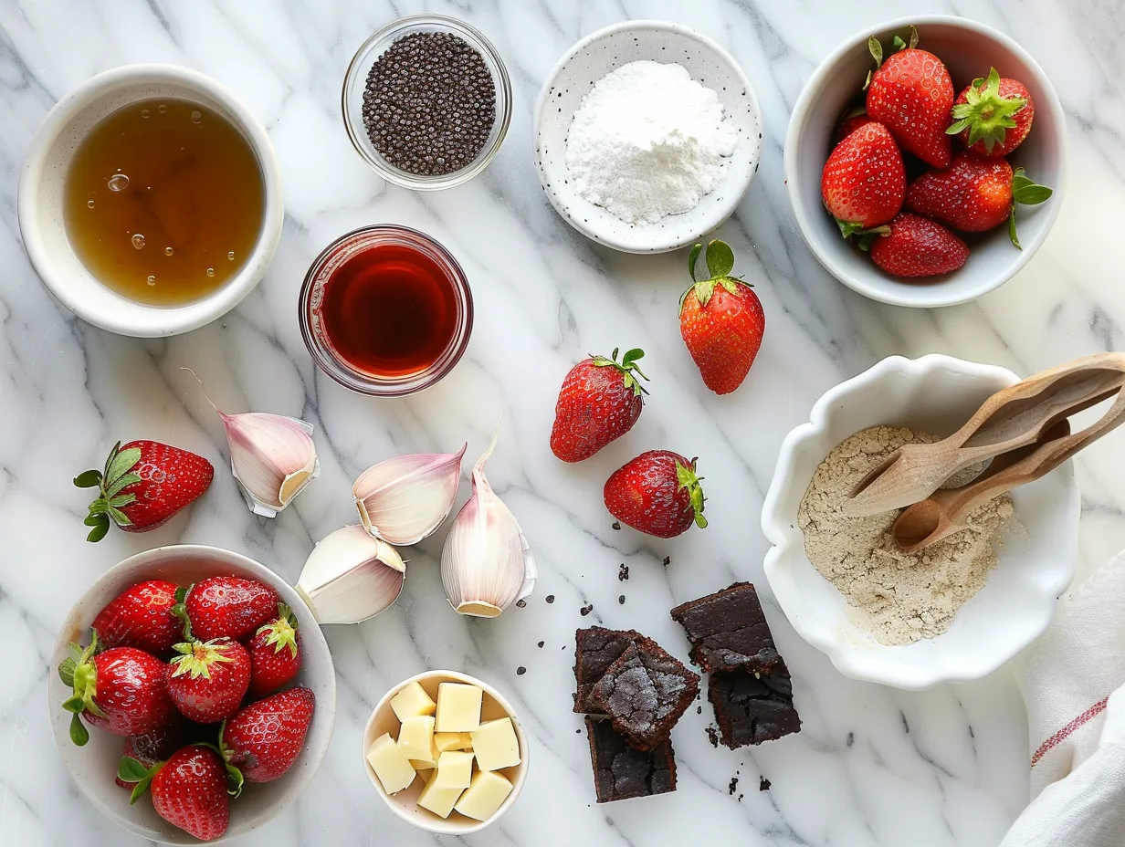 raw ingredients for strawberry sweetheart brownies
