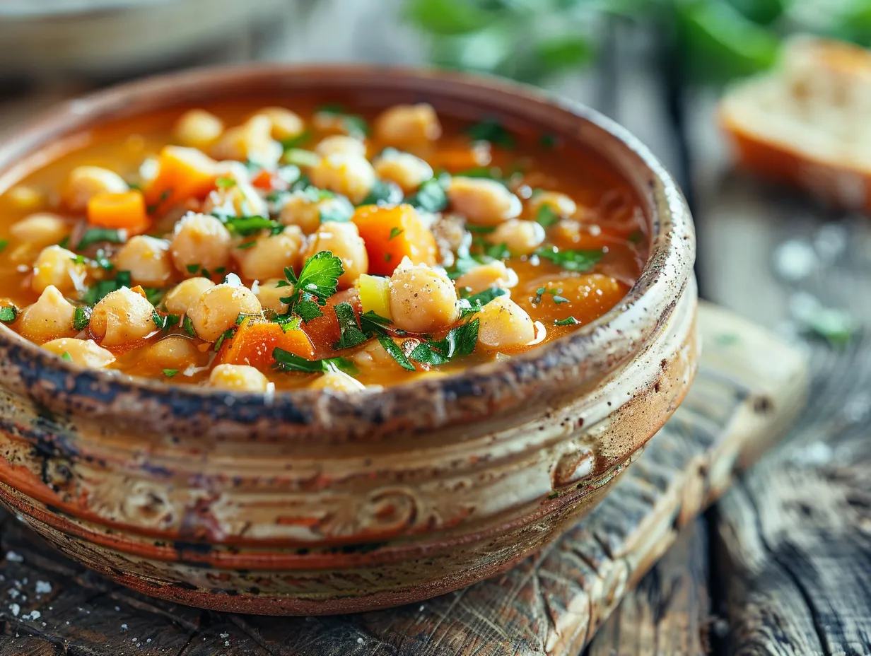 Rustic bowl of Tuscan Chickpea Soup
