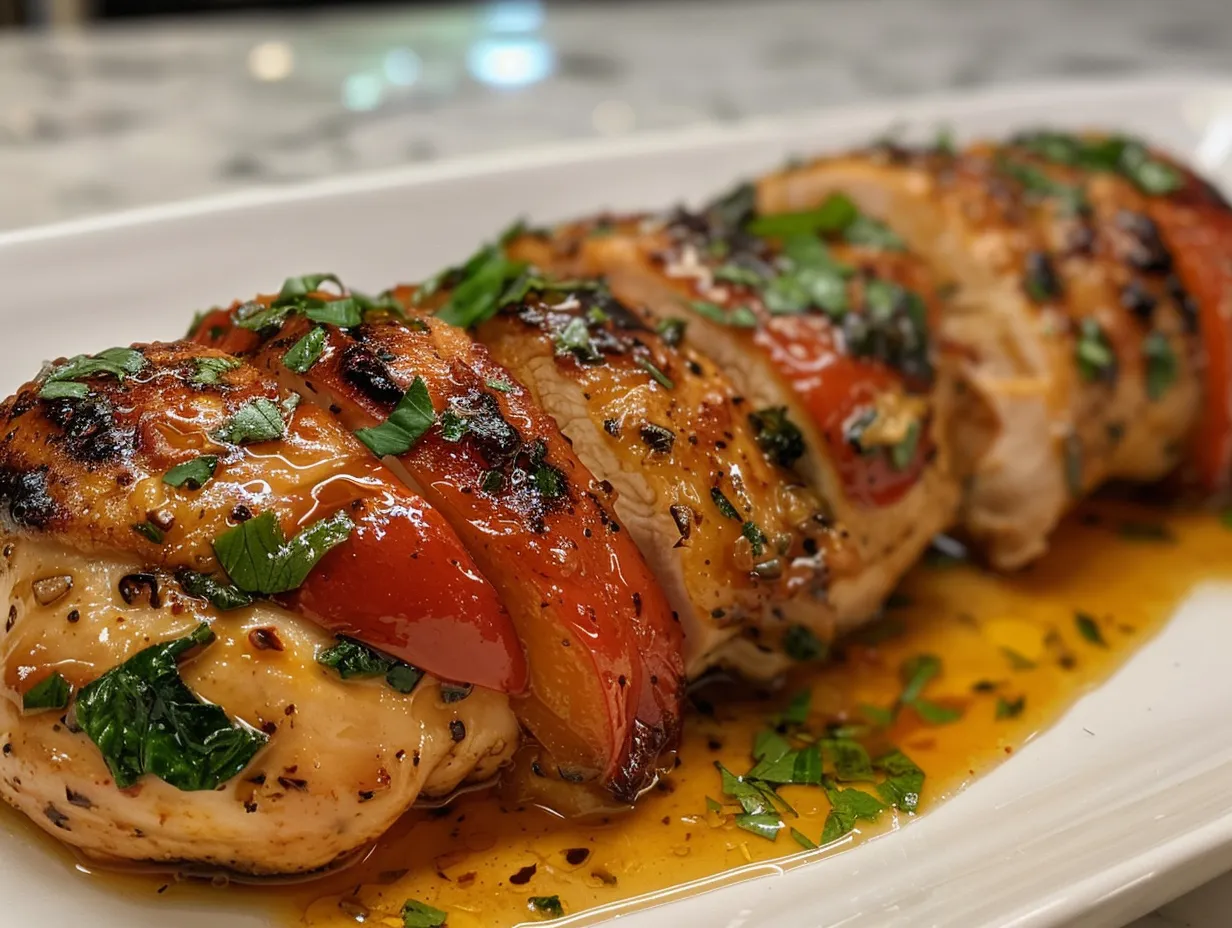 Stuffed Roasted Pepper Spinach Chicken