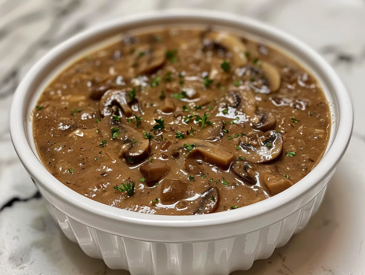 a delicious bowl of mushroom gravy