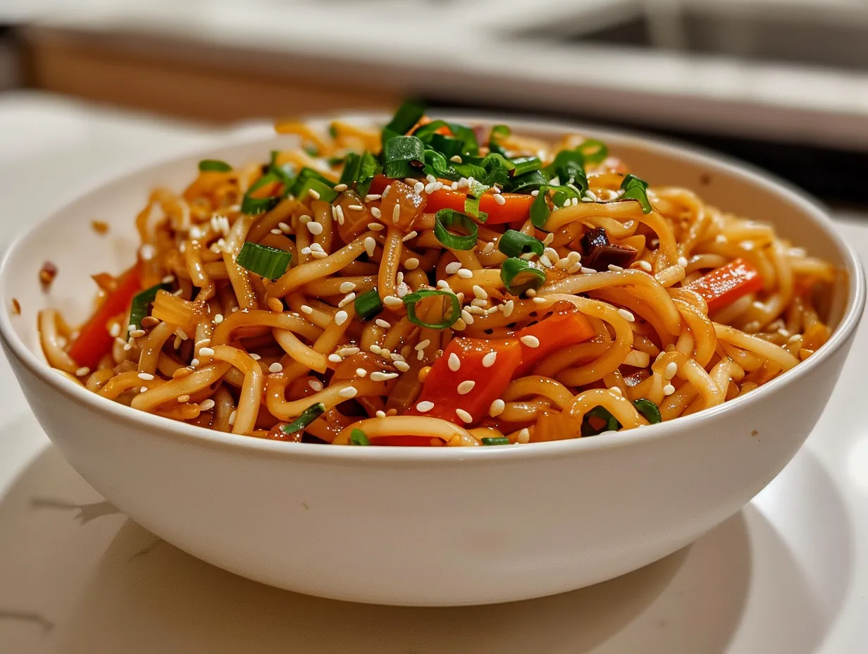 Bowl of Delicious Teriyaki Noodles with Veggies