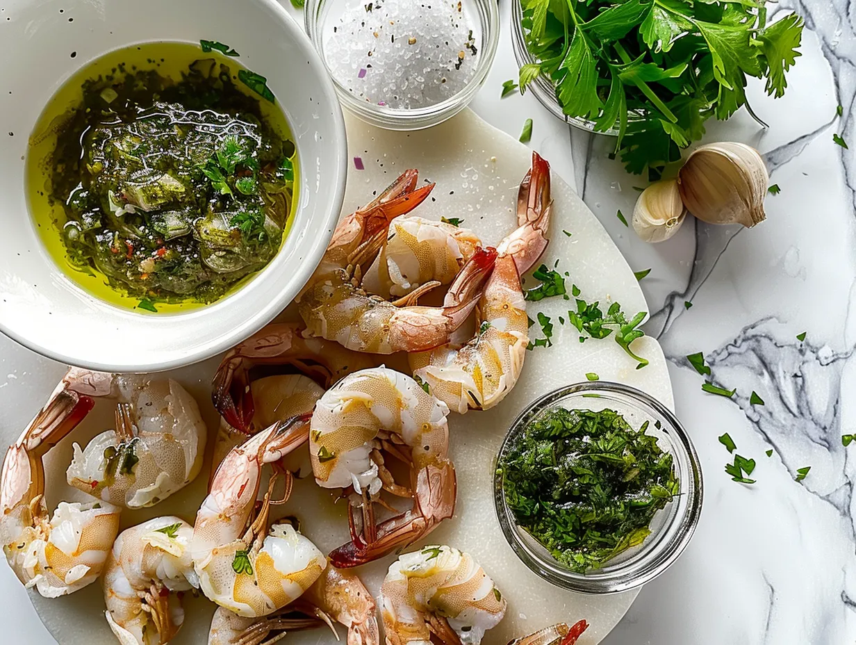 Fresh ingredients for shrimp chimichurri