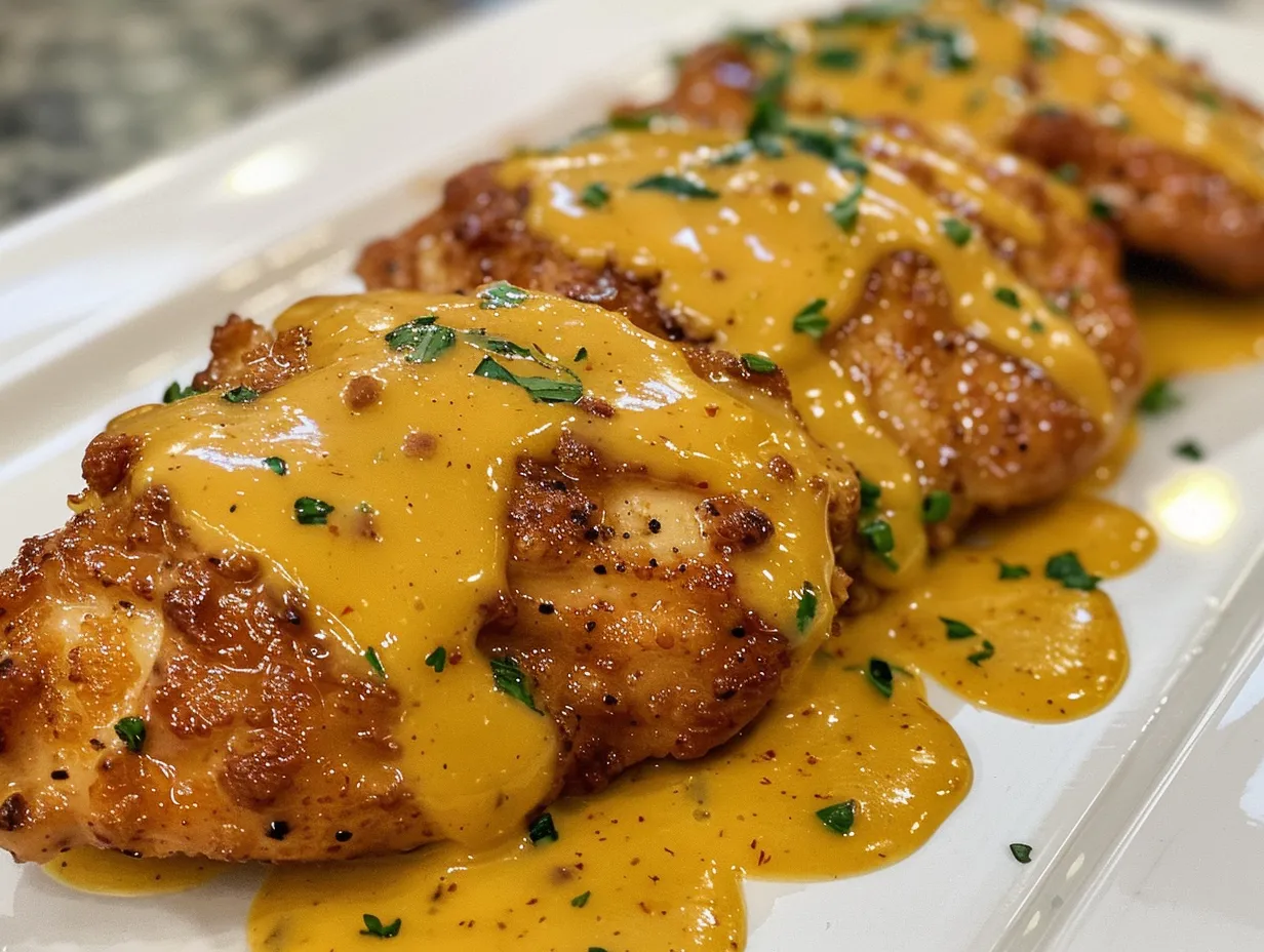 Homemade Pretzel Chicken with Cheese Sauce