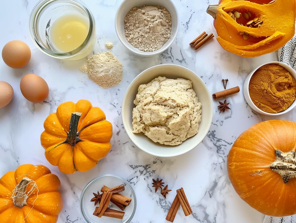 Overhead shot of ingredients for homemade pumpkin bread