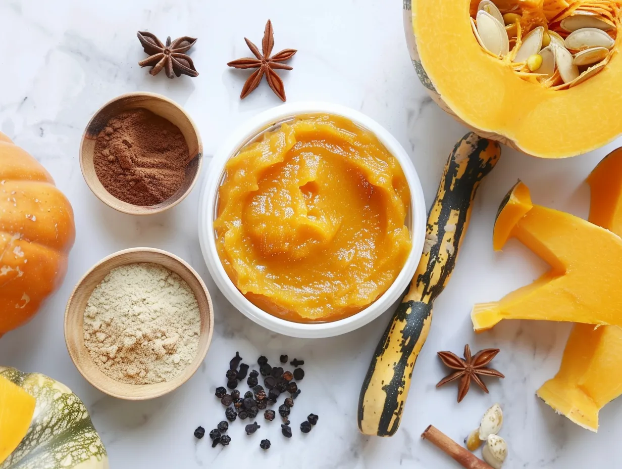 pumpkin butter ingredients on marble
