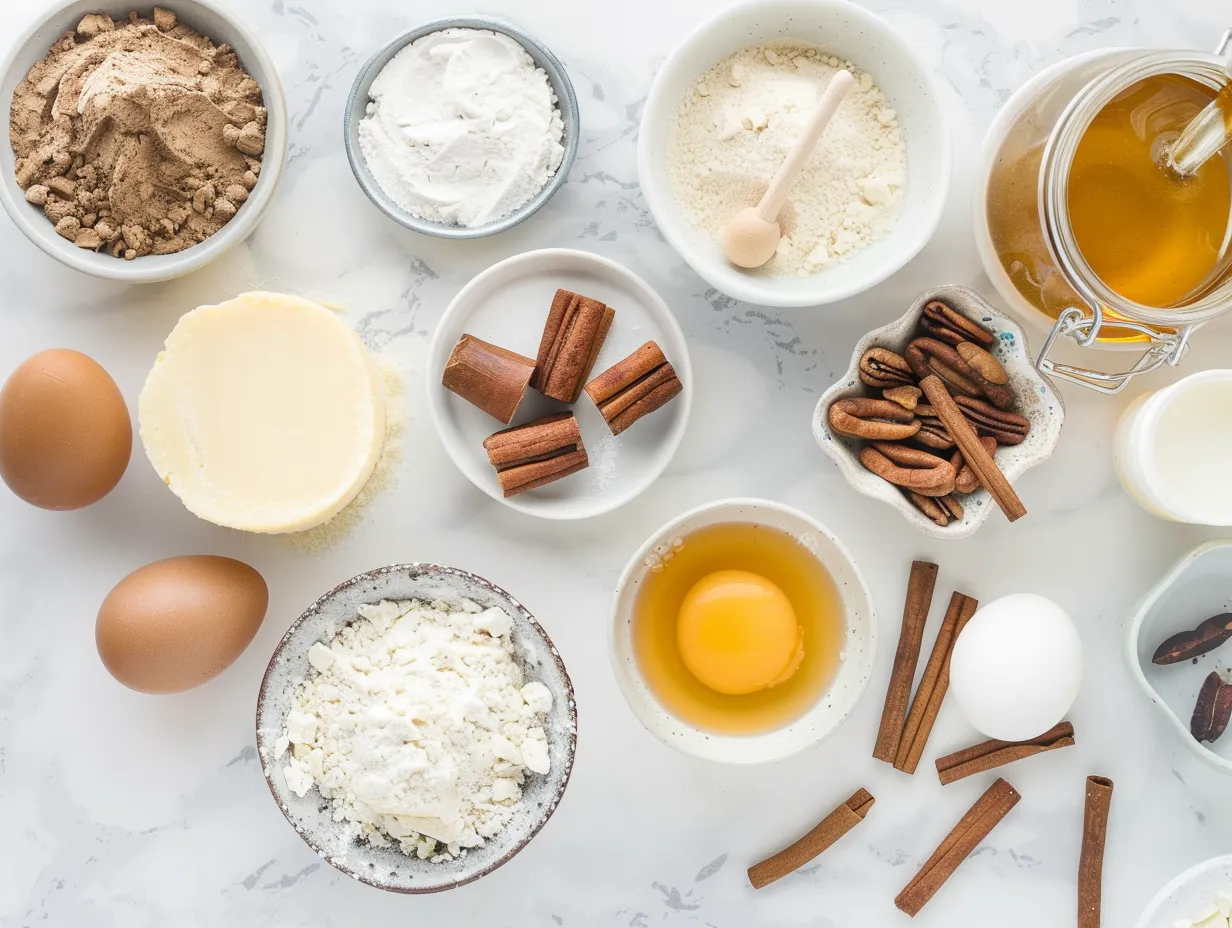 raw ingredients for cinnamon roll honeybun cheesecake