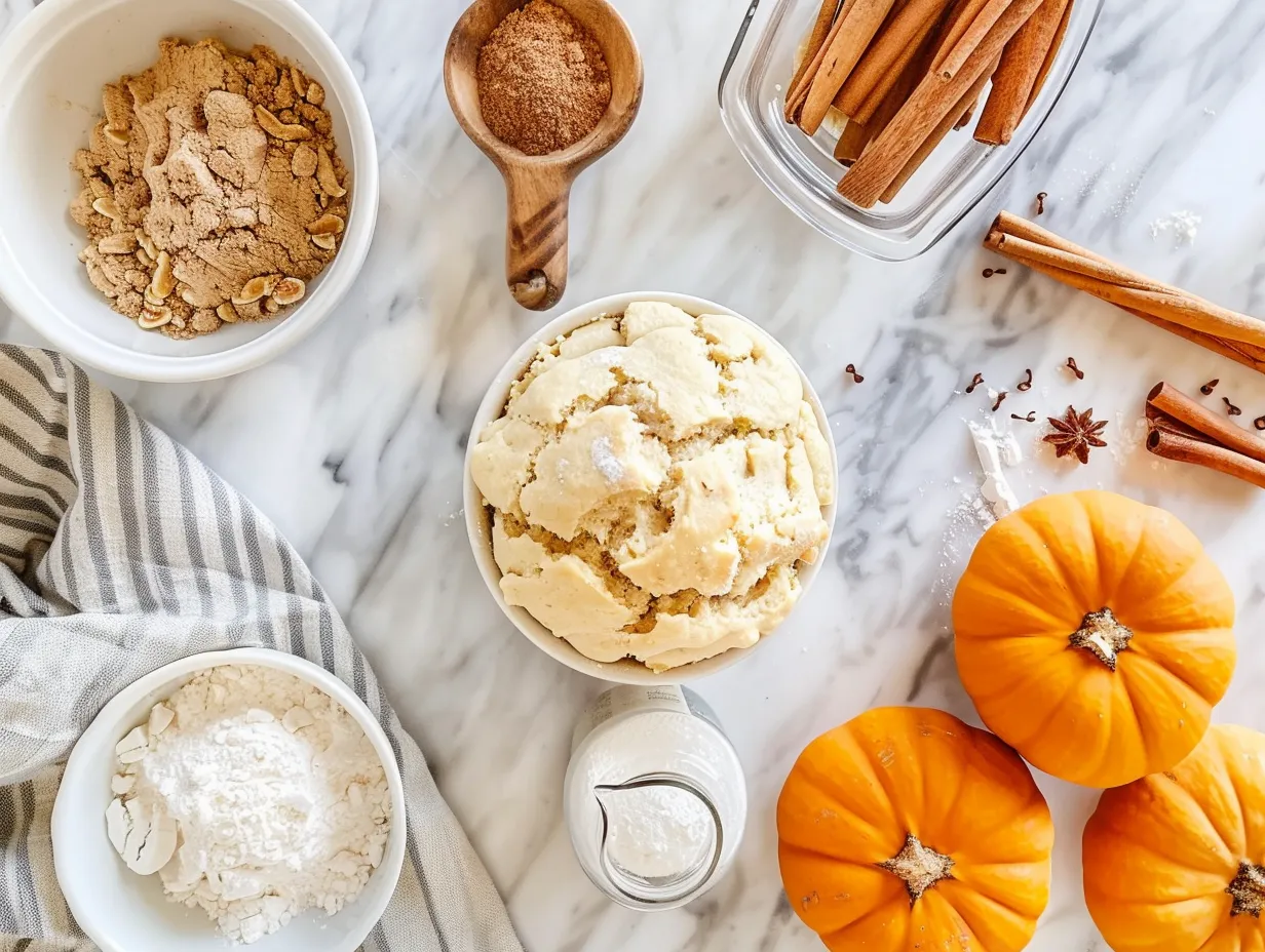 Raw ingredients for cinnamon swirl pumpkin bread