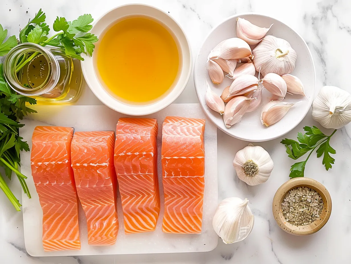 Raw ingredients for Honey Garlic Salmon Bites