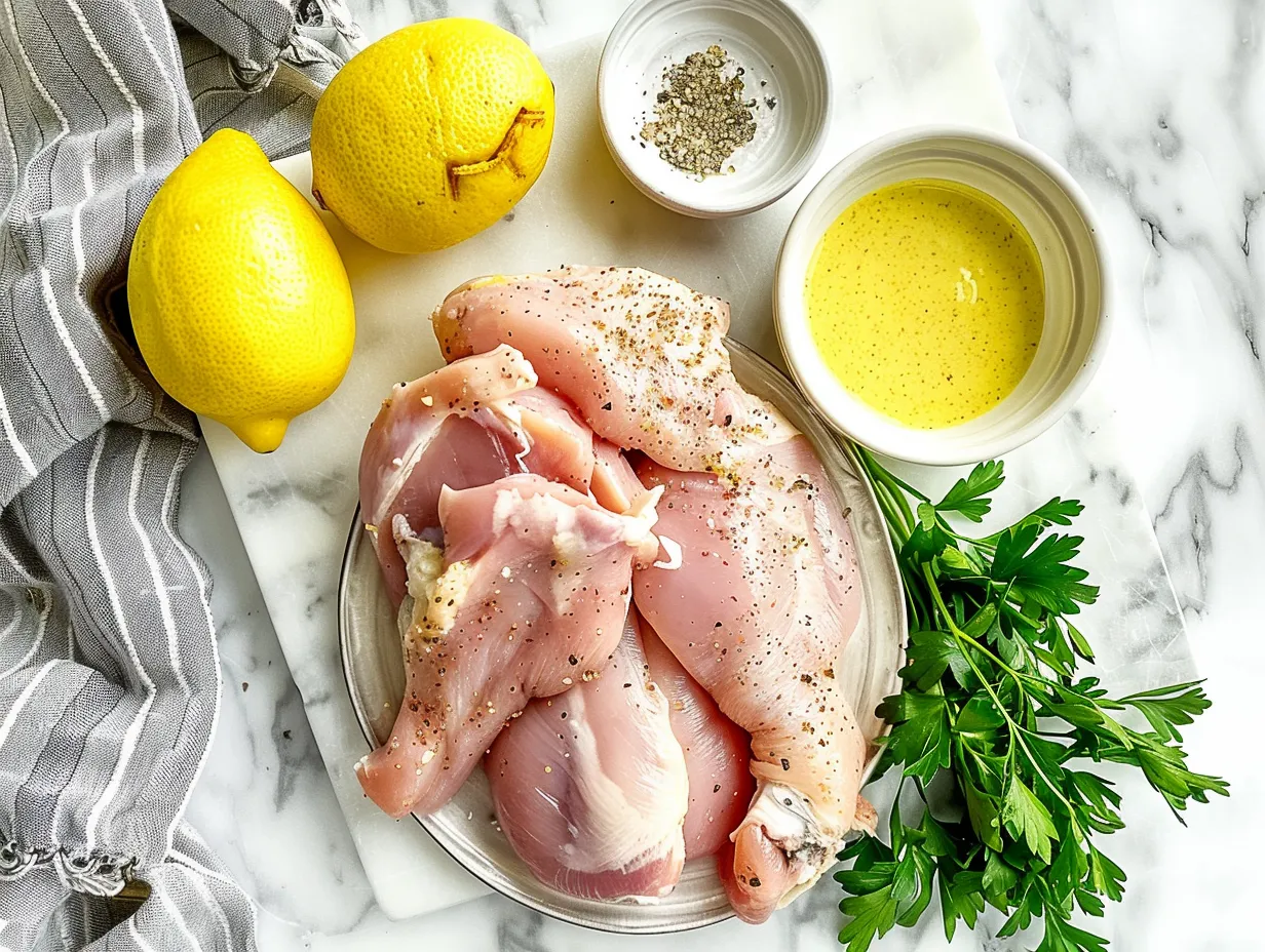 raw ingredients for pretzel crusted chicken