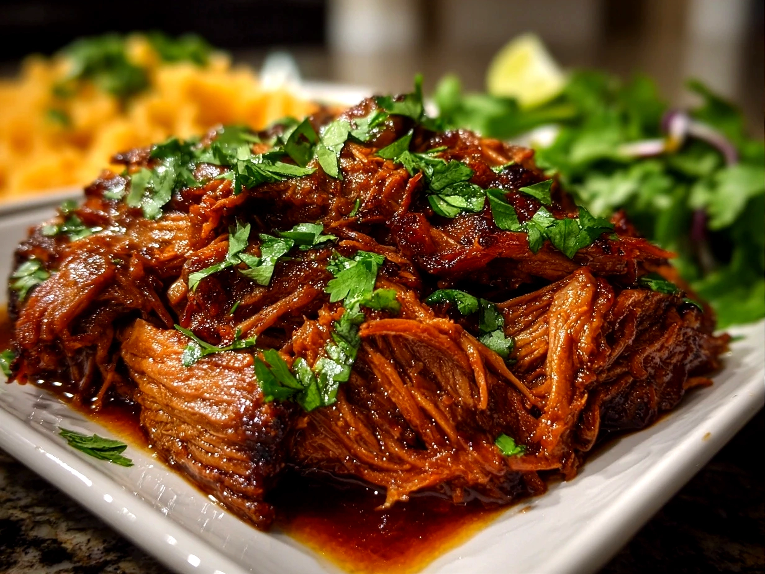 Comforting Slow Cooker Mexican Shredded Beef plated on rustic dish