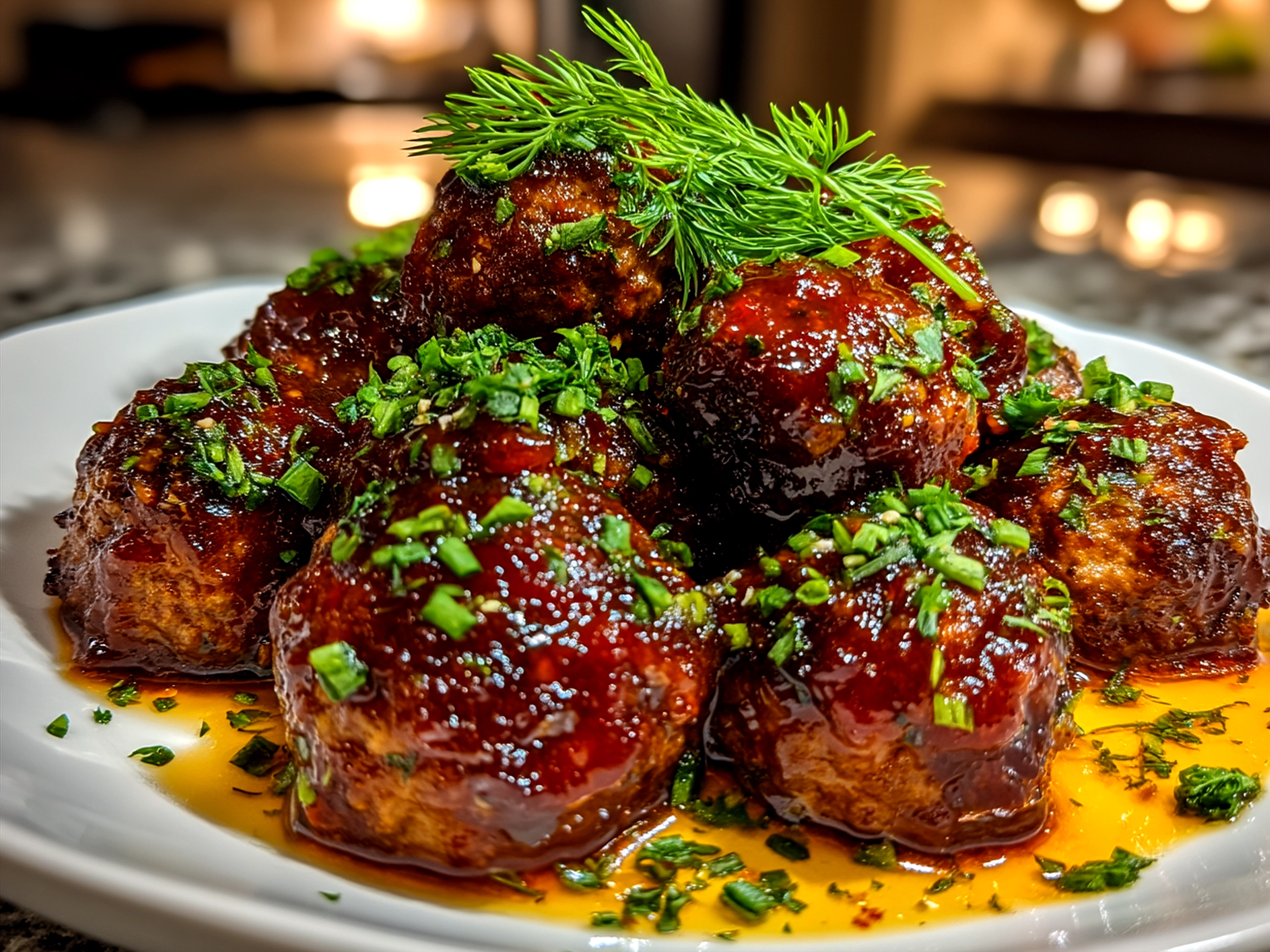 Cranberry BBQ Meatballs served on a platter with garnish