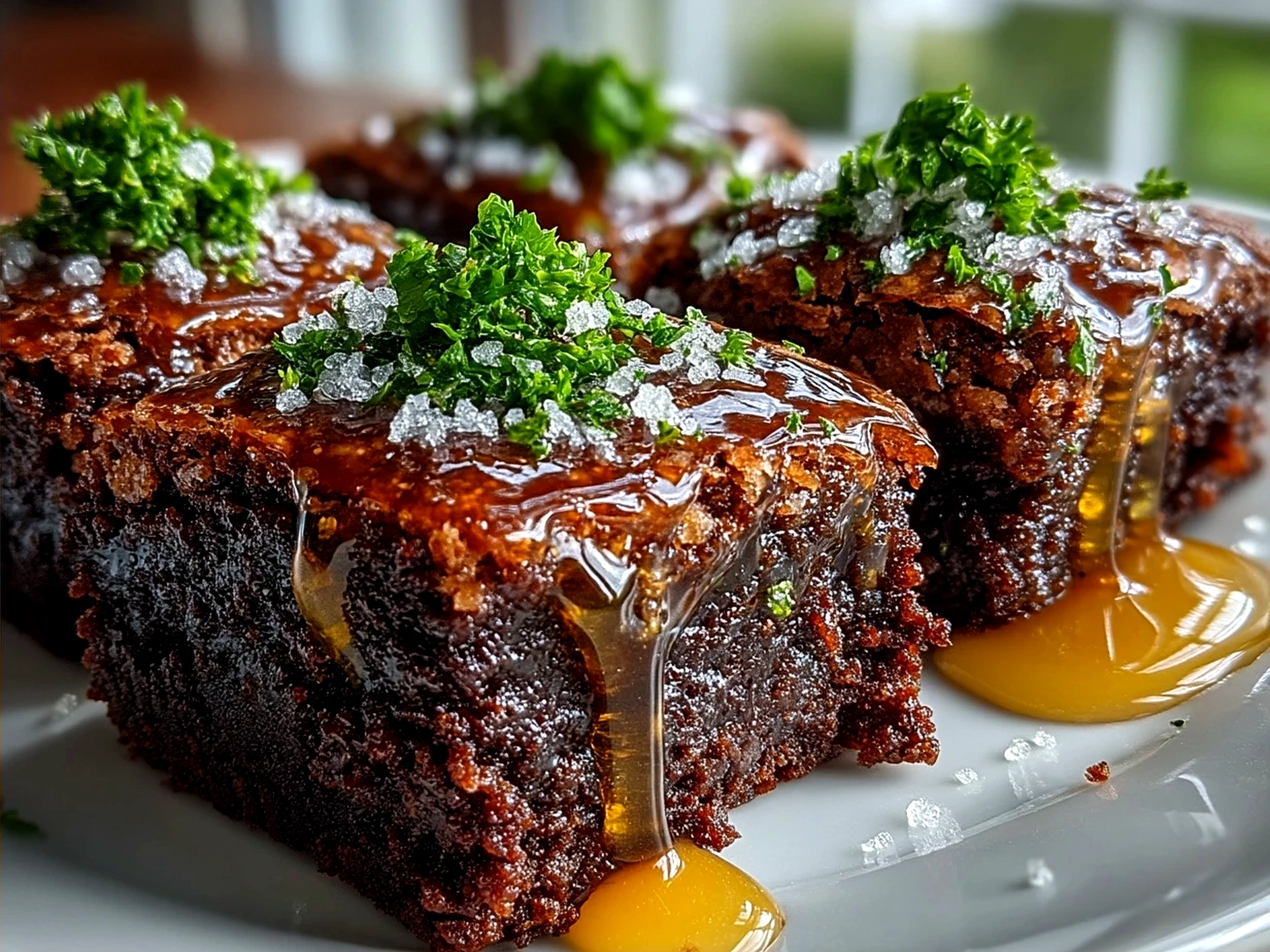 Served Date Brownies with vanilla ice cream and fresh fruit