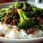Delicious homemade honey garlic ground beef and broccoli stir-fry close-up