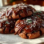 Freshly prepared fudgy Grasshopper Cookies close-up