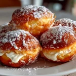 Freshly prepared Italian Bomboloni Cream Donuts close-up