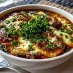 Freshly prepared Japanese Onion Soup close-up