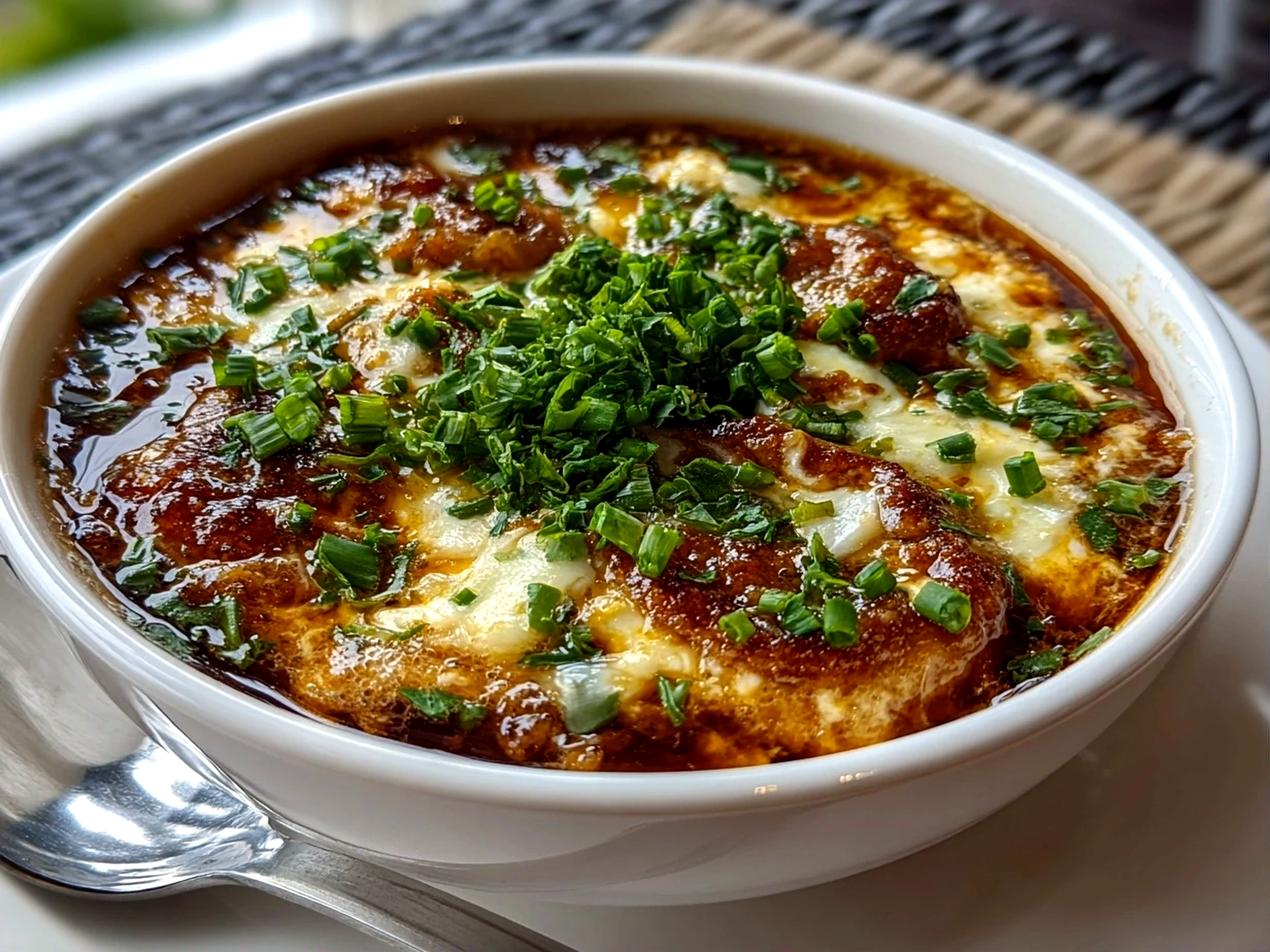 Freshly prepared Japanese Onion Soup close-up