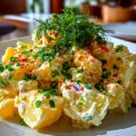 Freshly prepared Japanese Potato Salad on a white plate