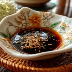 Freshly prepared teriyaki sauce glaze on plate