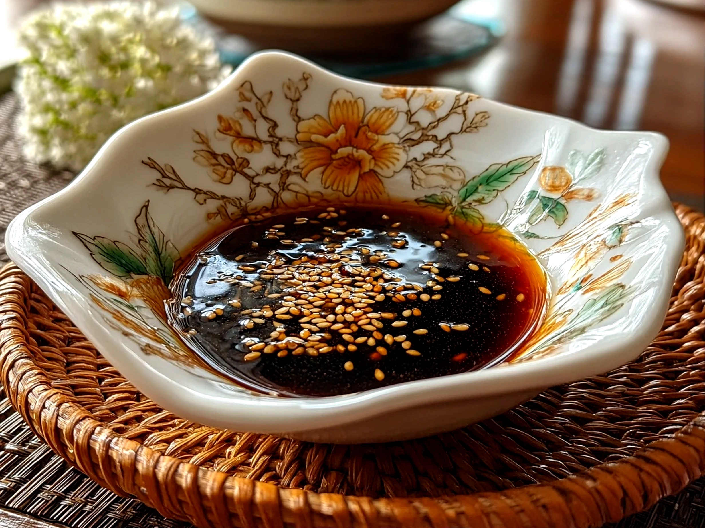 Freshly prepared teriyaki sauce glaze on plate