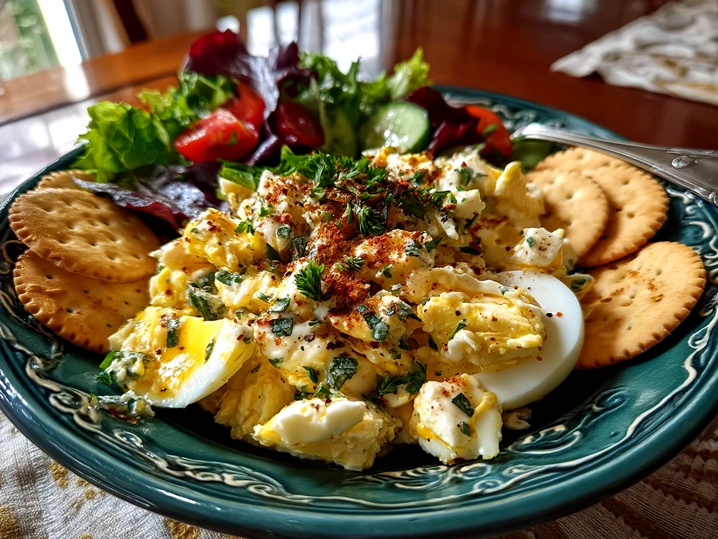 Georgia cracker salad served in a glass bowl with nuts and fresh mint garnish.