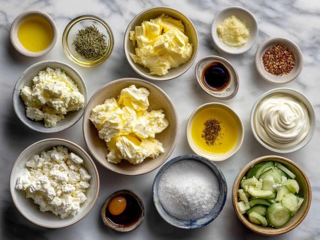 Ingredients for Georgia cracker salad including cream cheese, crackers, pineapple, nuts, and vanilla.
