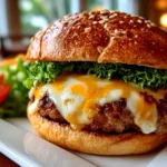 Home-baked cheeseburger on white plate