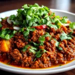 Homecooked hearty Aloo Keema Curry close-up