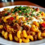 Homemade One Pot Chili Mac and Cheese plated on white dish