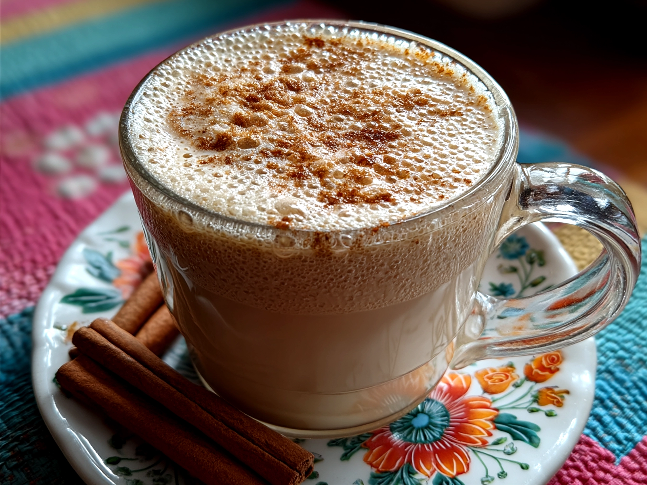 A tall glass of chilled Mexican Horchata garnished with cinnamon