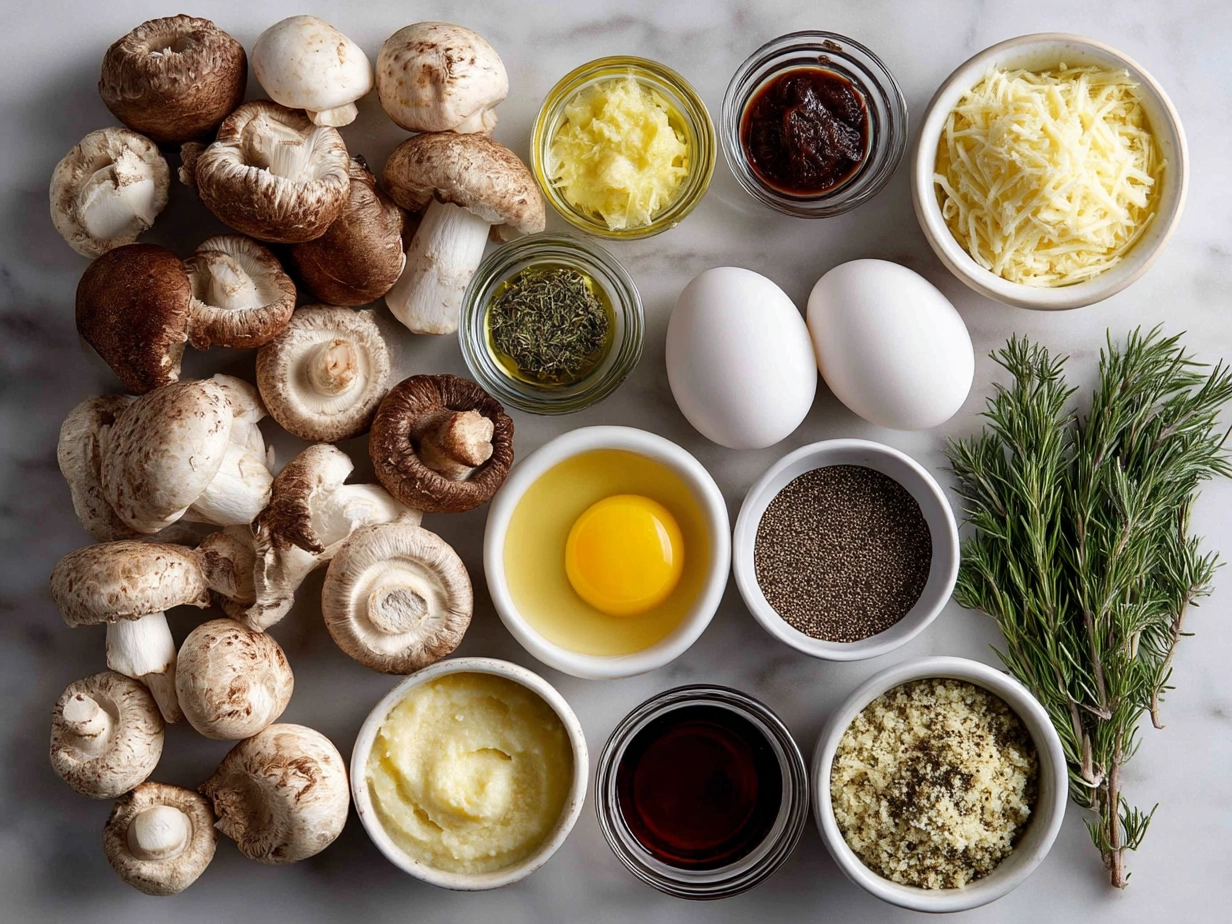 Ingredients for Mushroom Polenta Bowls laid out on a kitchen counter