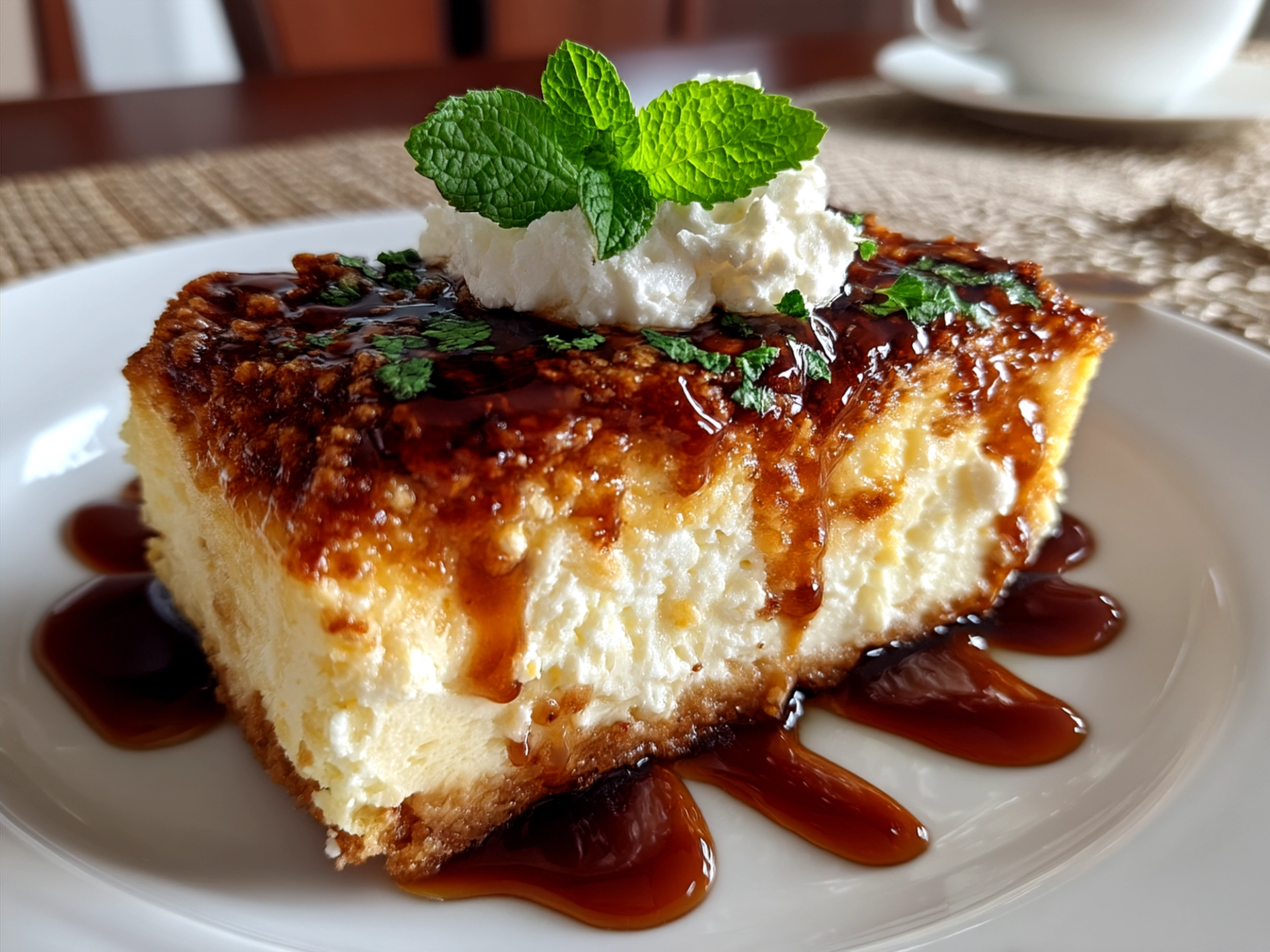 Completed Polish Sernik Cheesecake served with fresh strawberries