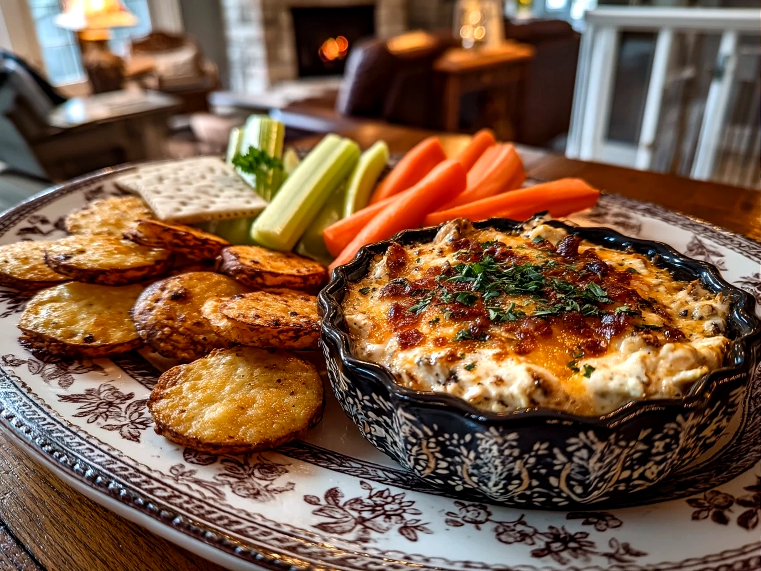 Close-up view of finished Buckeye Dip showing layers of chocolate and peanut butter cream